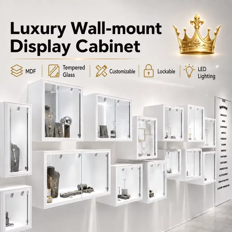 Jewelry And Watches Stores - 맞춤형 흰색 벽걸이 LED 디스플레이 쇼케이스