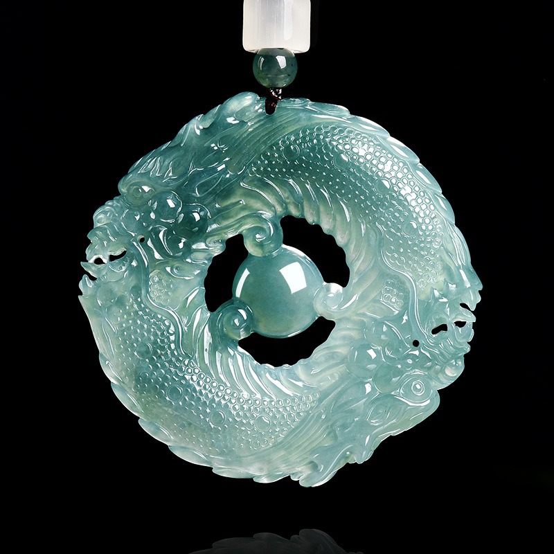 Necklace Pendant - 천연 진짜 에메랄드 블루 워터 제이드