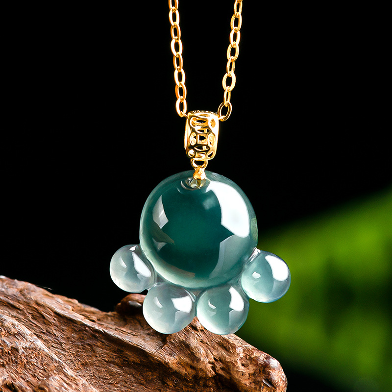Necklace Pendant - 천연 진짜 에메랄드 블루 워터 제이드