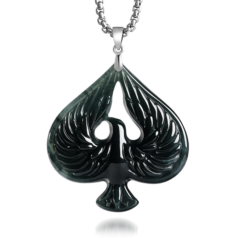 Necklace Pendant - S925 실버 천연 옥 블랙 치킨