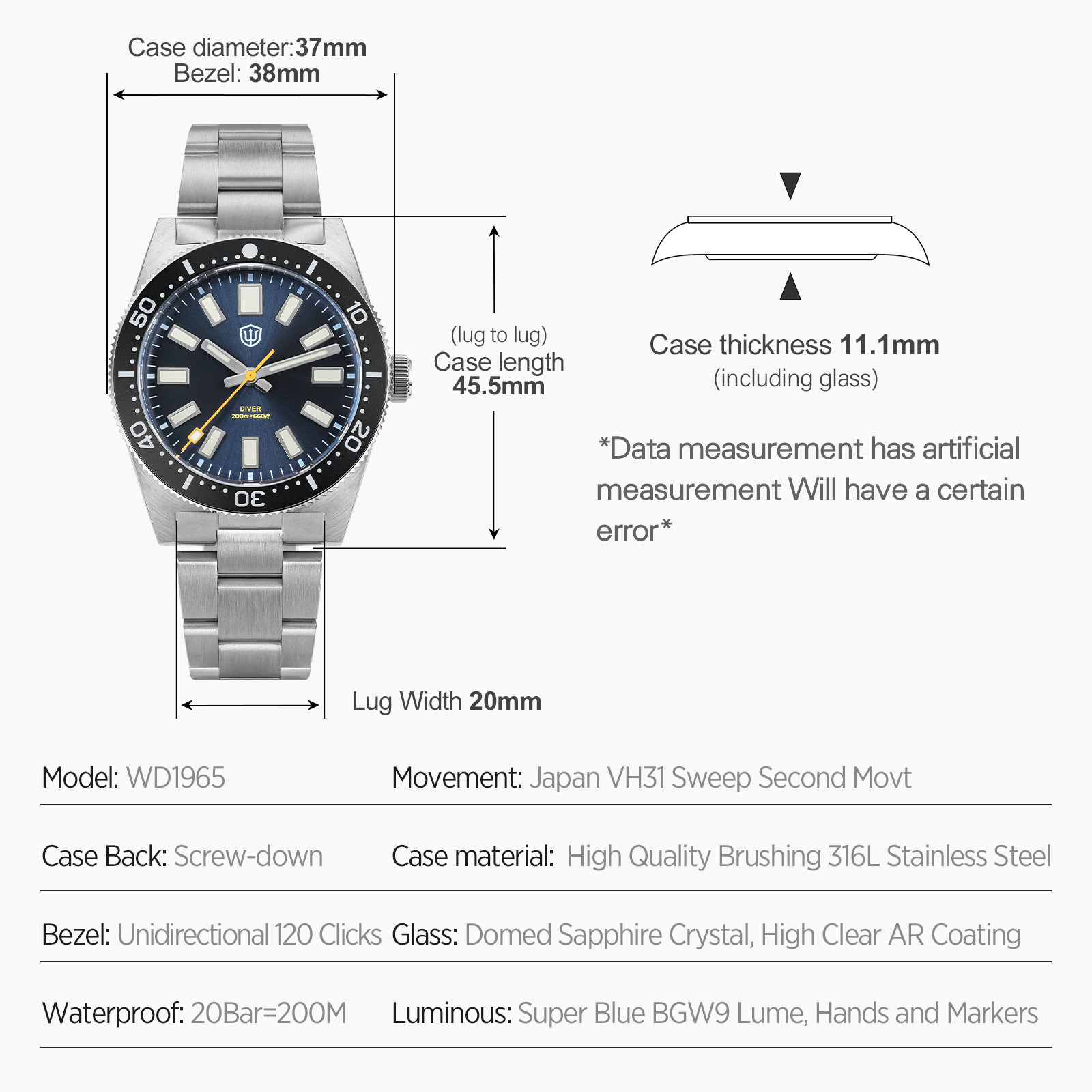 Watchdives 37Mm WD1965 V2 남성용  - Jewellery Watches 리뷰 및 가격