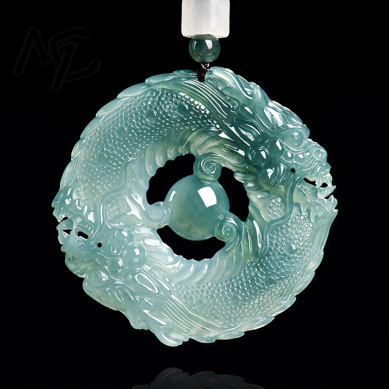 천연 진짜 에메랄드 블루 워터 제이드 더블 드래곤 브랜 - Necklace Pendant 리뷰 및 가격