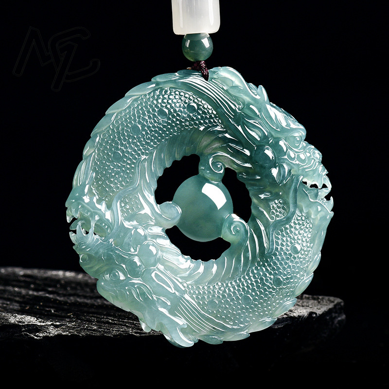 천연 진짜 에메랄드 블루 워터 제이드 더블 드래곤 브랜 - Necklace Pendant 리뷰 및 가격