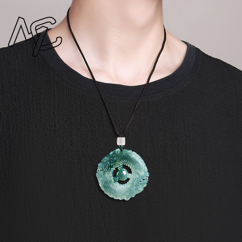 천연 진짜 에메랄드 블루 워터 제이드 더블 드래곤 브랜 - Necklace Pendant 리뷰 및 가격