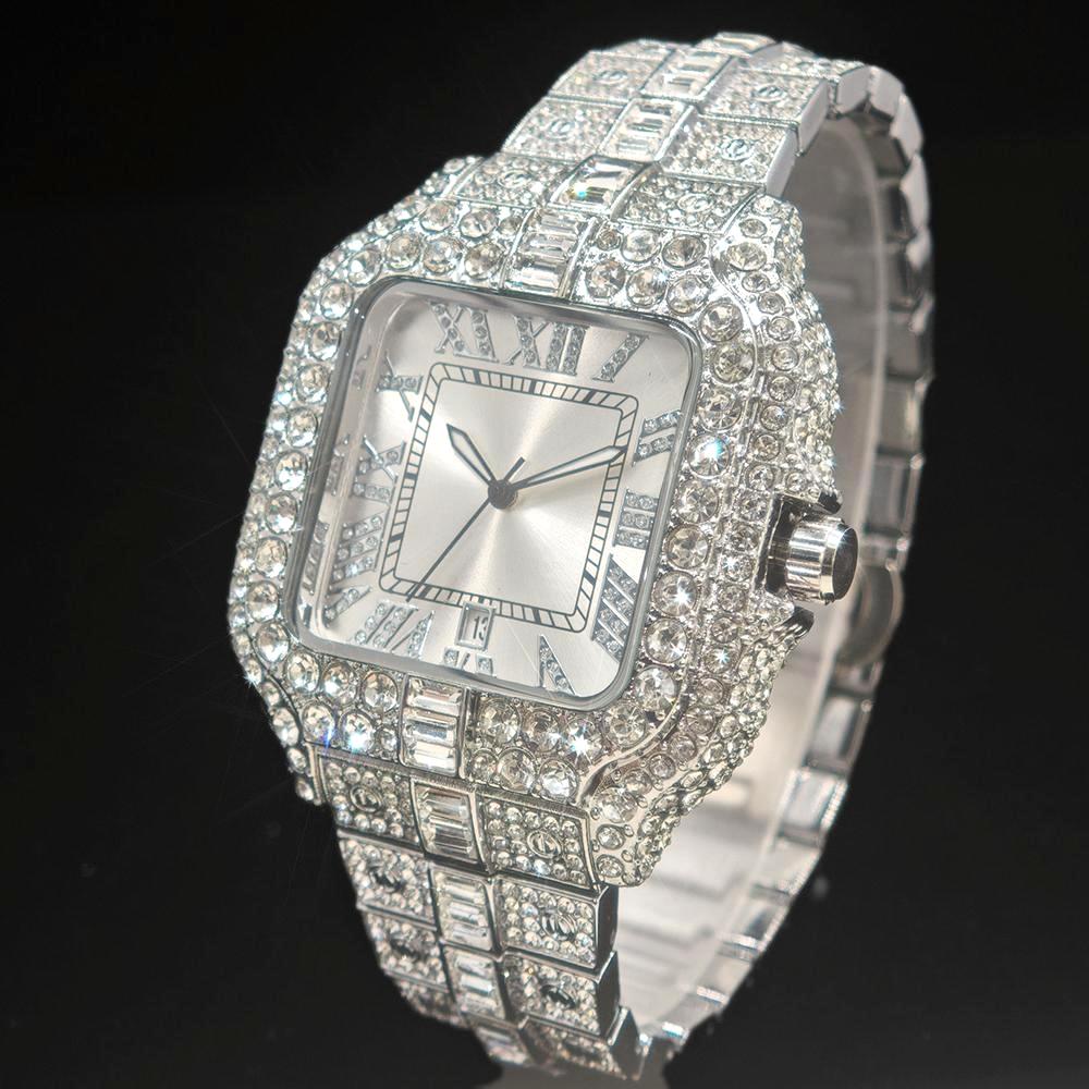 UNIGUET 남성용 럭셔리 다이아몬드 시계, 스퀘어  - Jewelry And Watches Luxury Brand 리뷰 및 가격