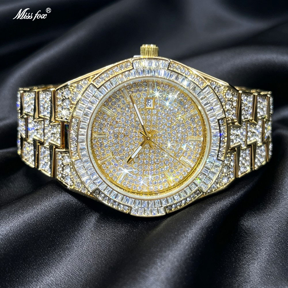 남성용 핫셀 골드 아이스 시계, MISSFOX 패션 브 - Jewelry And Watches Luxury Brand 리뷰 및 가격