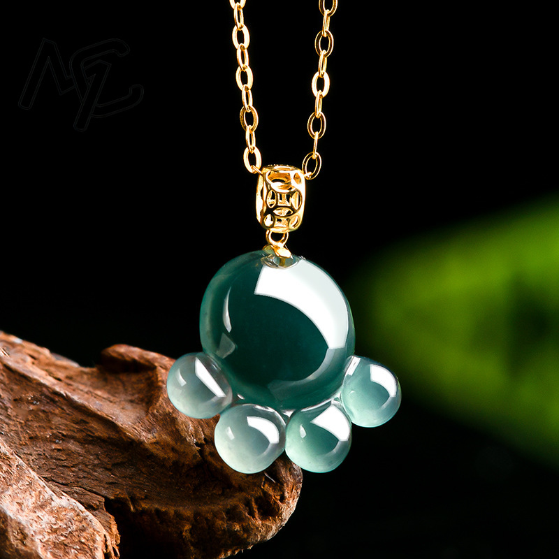 천연 진짜 에메랄드 블루 워터 제이드 고양이 발 펜던트 - Necklace Pendant 리뷰 및 가격